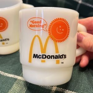 Vintage Anchor Hocking Fire King milk glass coffee cups.